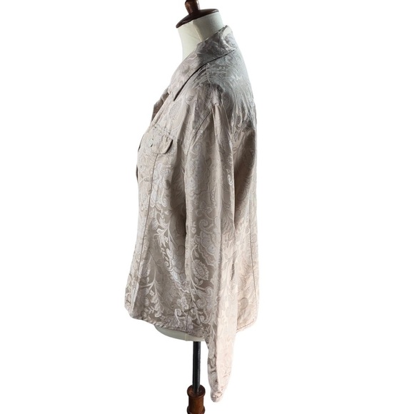 Chico’s Silk Jacket Gold Jacquard Sz 2 Large Lagenlook Classic Minimalist - Picture 10 of 15